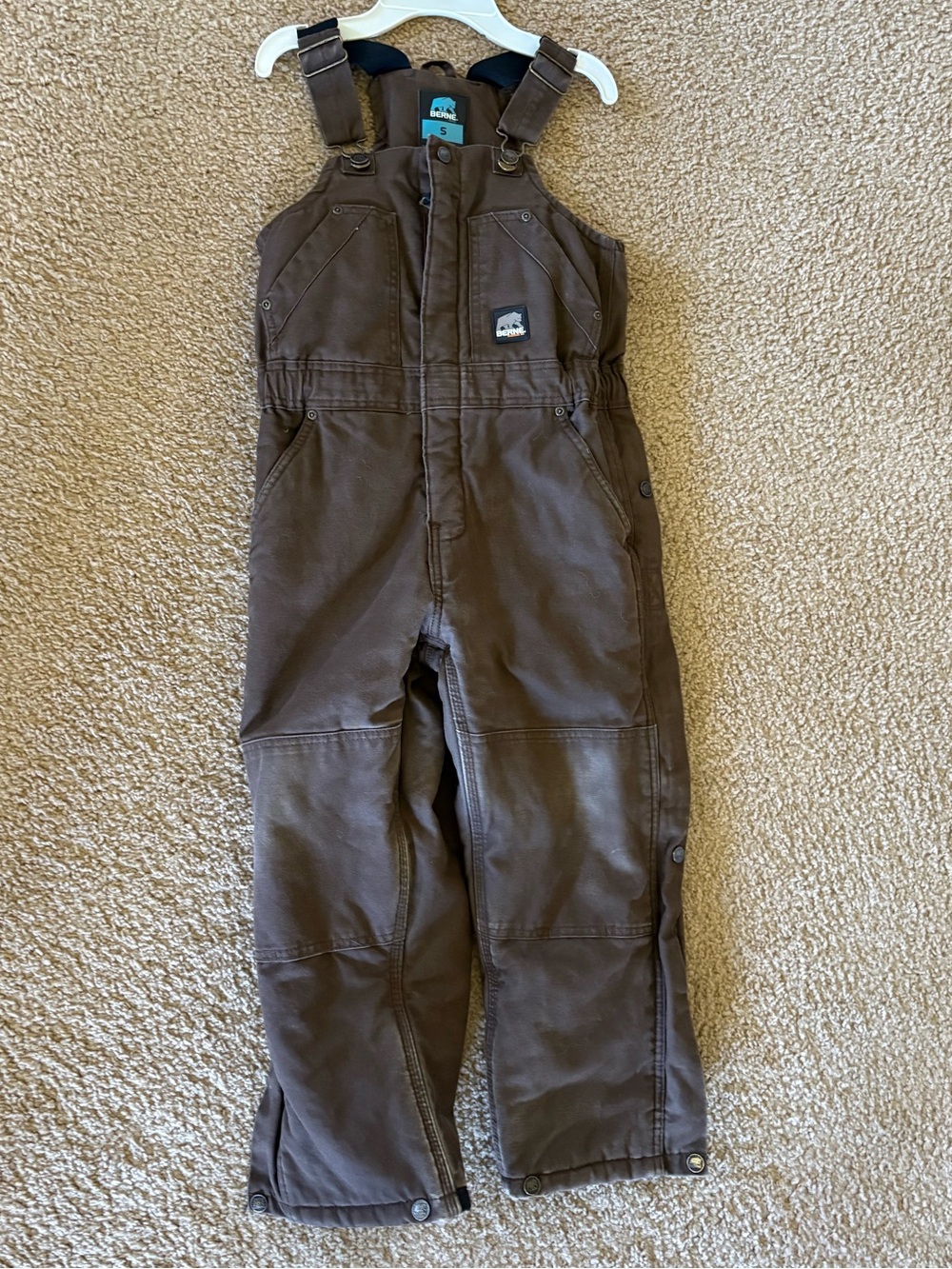 Children's Brown Heavy-Duty Bib Overalls with Adjustable Straps